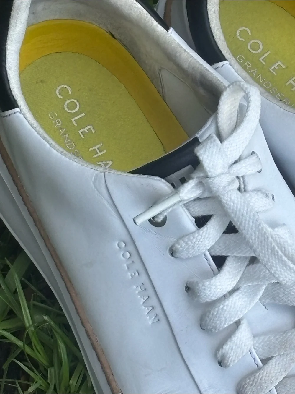 Cole Haan White Leather Men’s Sneakers with Black Collar